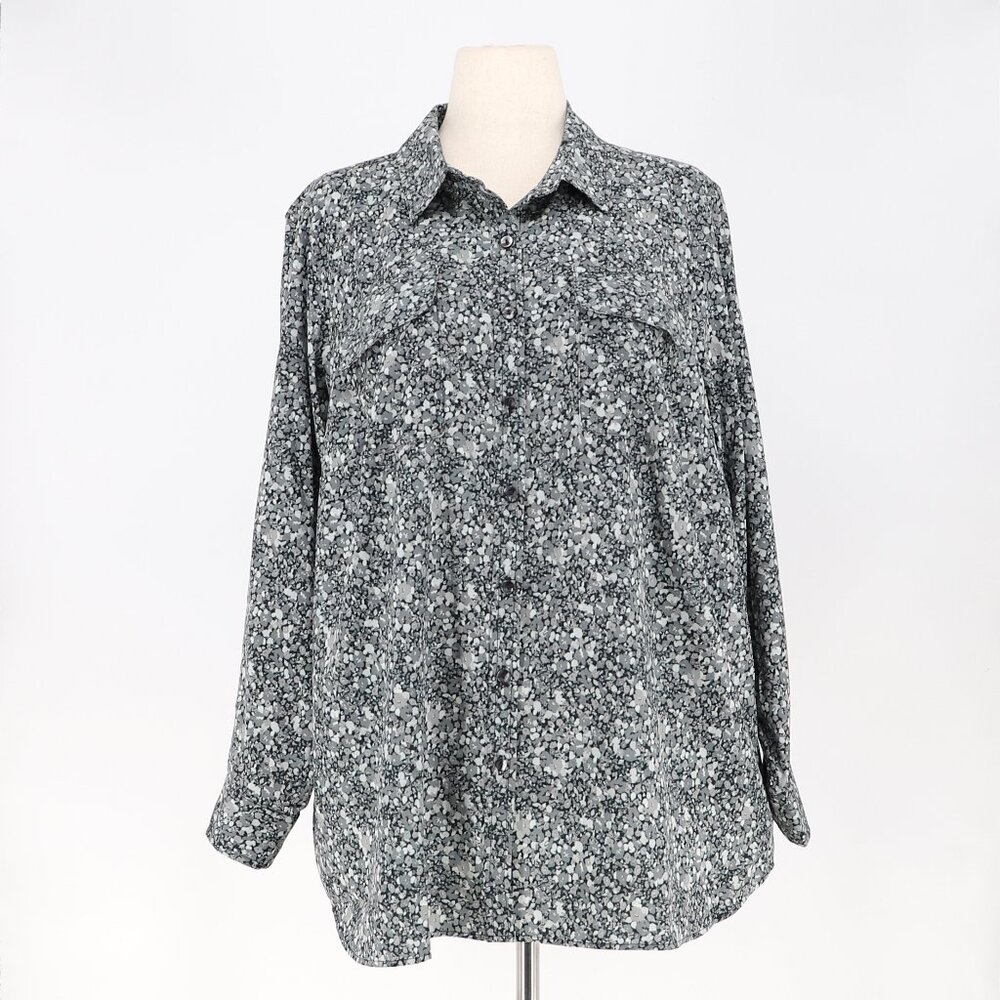 LANDS' END Women's Floral Gray Long Sleeve Performance Shirt Size 1X